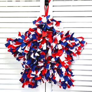 HAND CRAFTED Red White & Blue Americana Patriotic 4th of July Star Rag Wreath